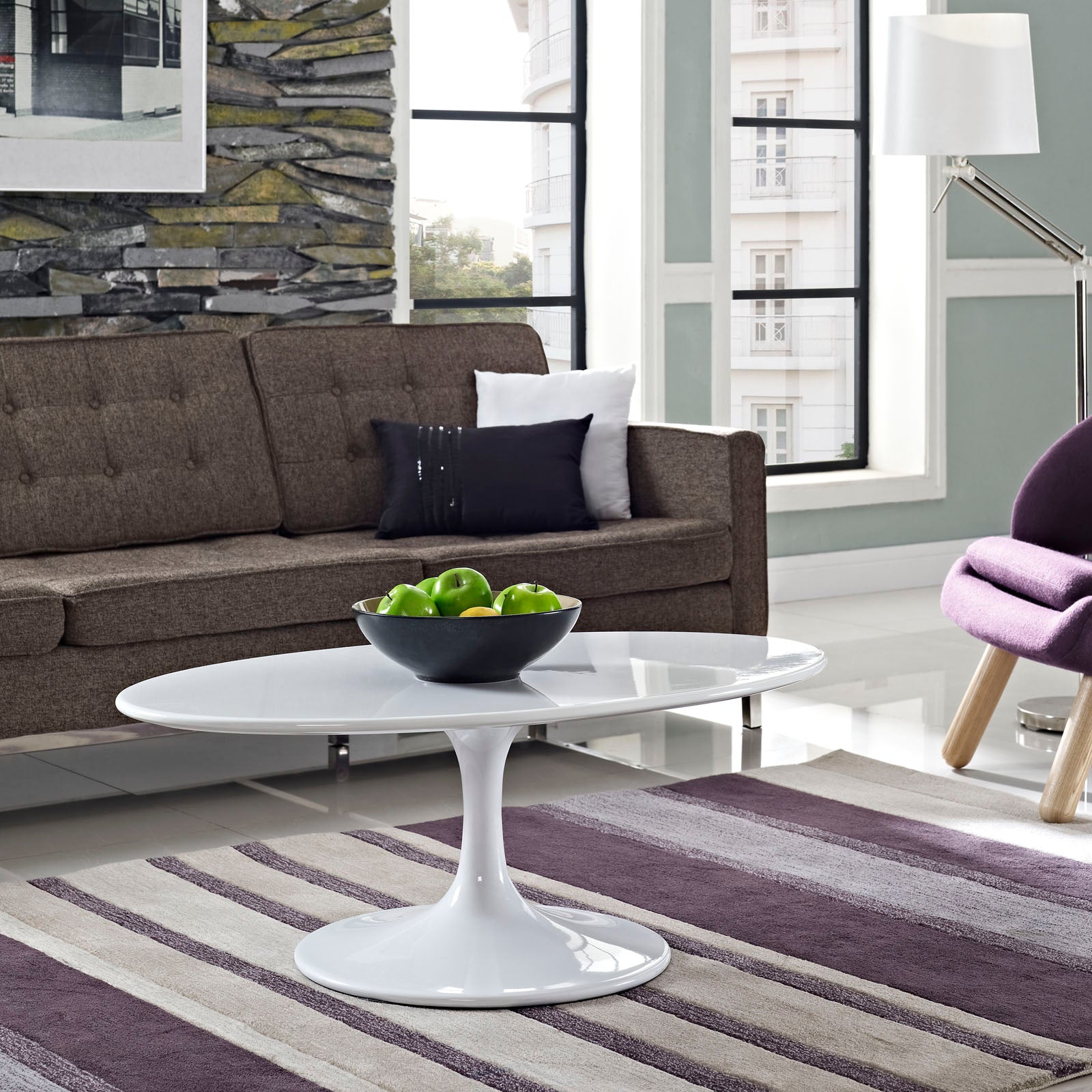 Modway Lippa 42" Oval Wood Top Coffee Table in White - EEI-1139 | Coffee Tables | Modishstore - 1