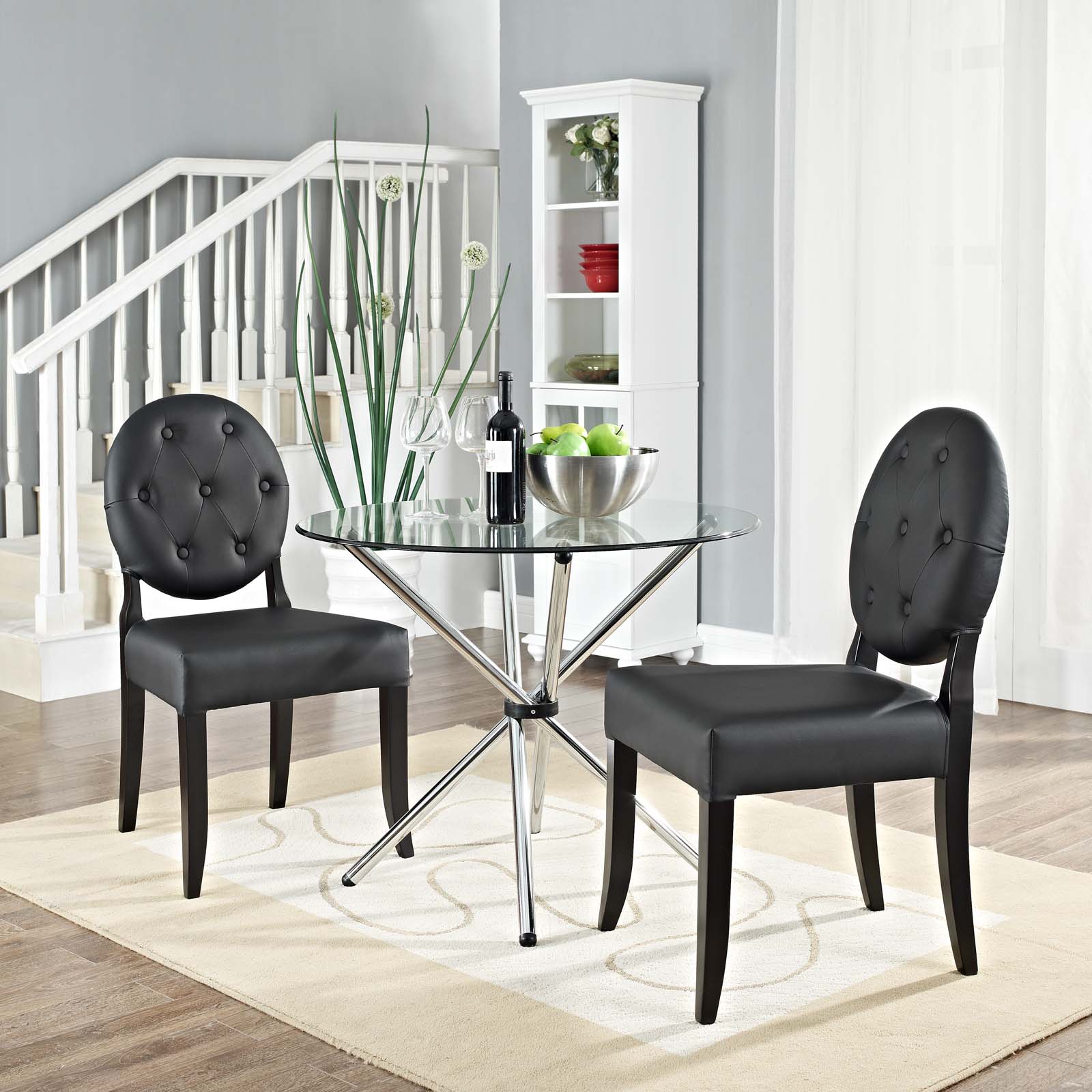 Modway Button Dining Side Chair Set of 2 - Black | Dining Chairs | Modishstore