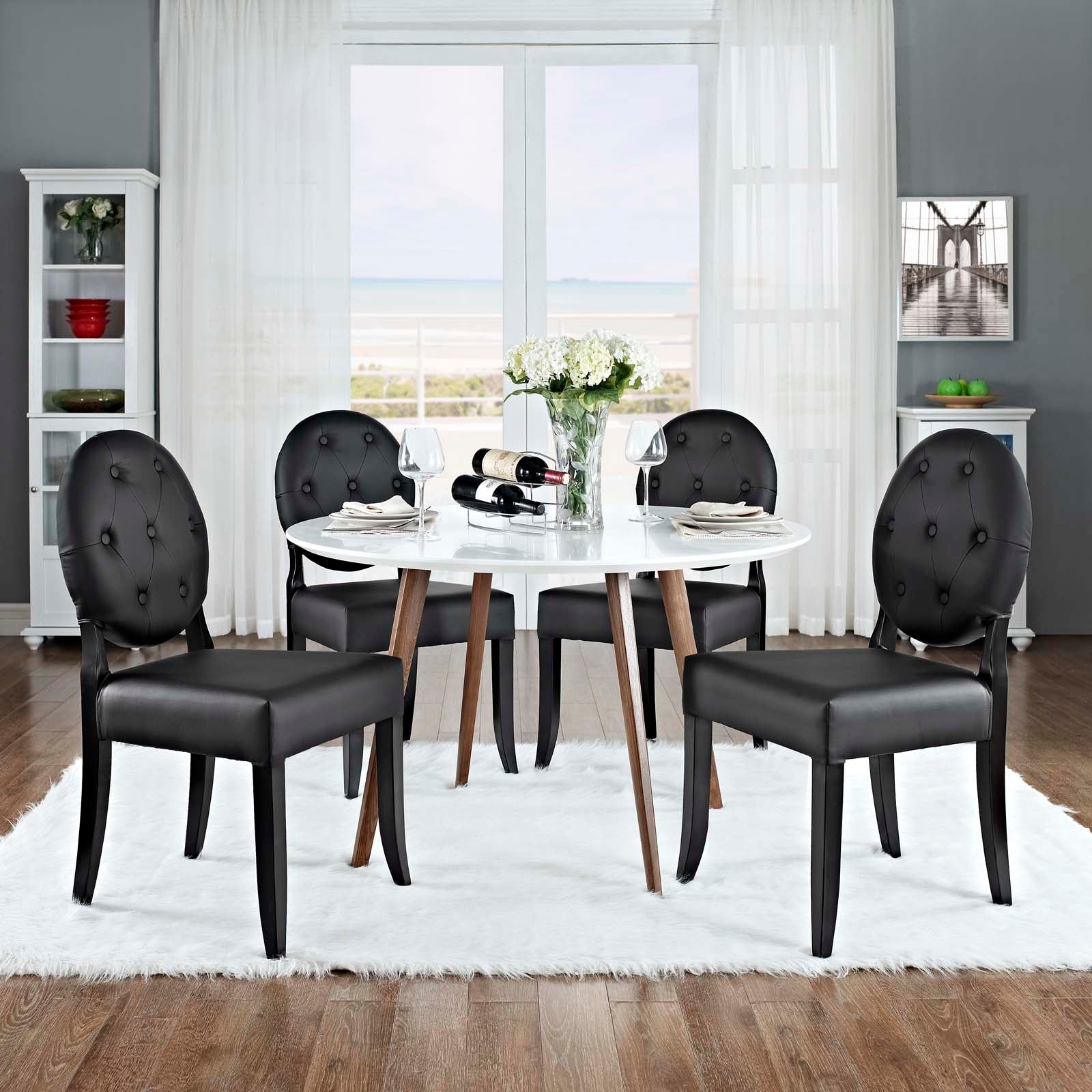 Modway Button Dining Side Chair Set of 4 - Black - EEI-1280 | Dining Chairs | Modishstore - 1
