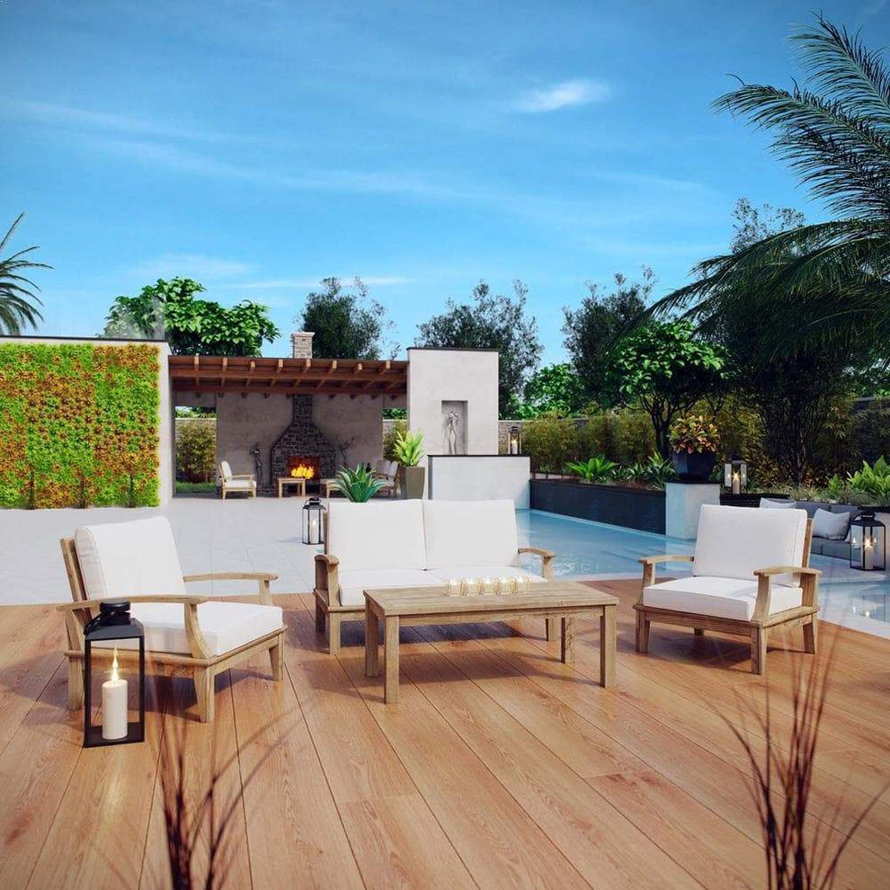 Modway EEI-1469 Marina 4 Piece Outdoor Patio Teak Sofa Set - EEI-1469 | Outdoor Sofas, Loveseats & Sectionals | Modishstore - 1