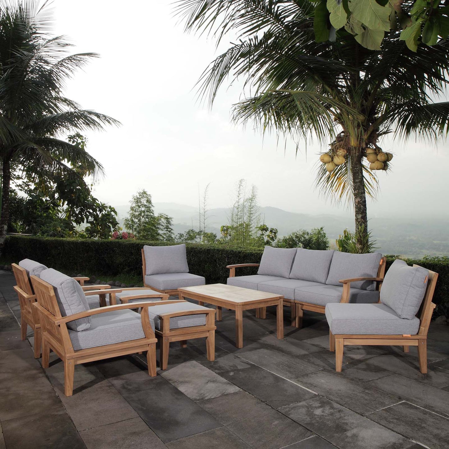Marina 10 Piece Outdoor Patio Teak Set By Modway - EEI-1480 | Outdoor Sofas, Loveseats & Sectionals | Modishstore - 1