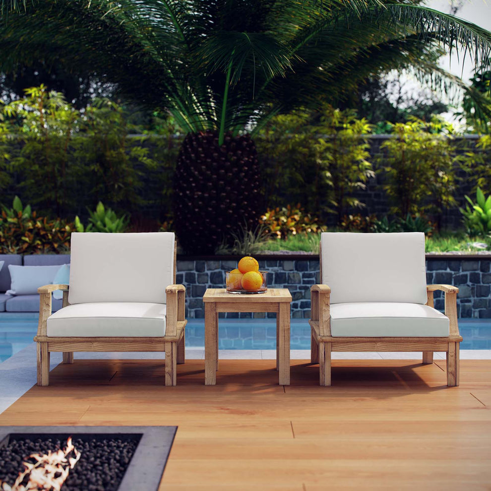 Modway EEI-1487 Marina 3 Piece Outdoor Patio Teak Sofa Set - Natural White - EEI-1487 | Outdoor Sofas, Loveseats & Sectionals | Modishstore - 1