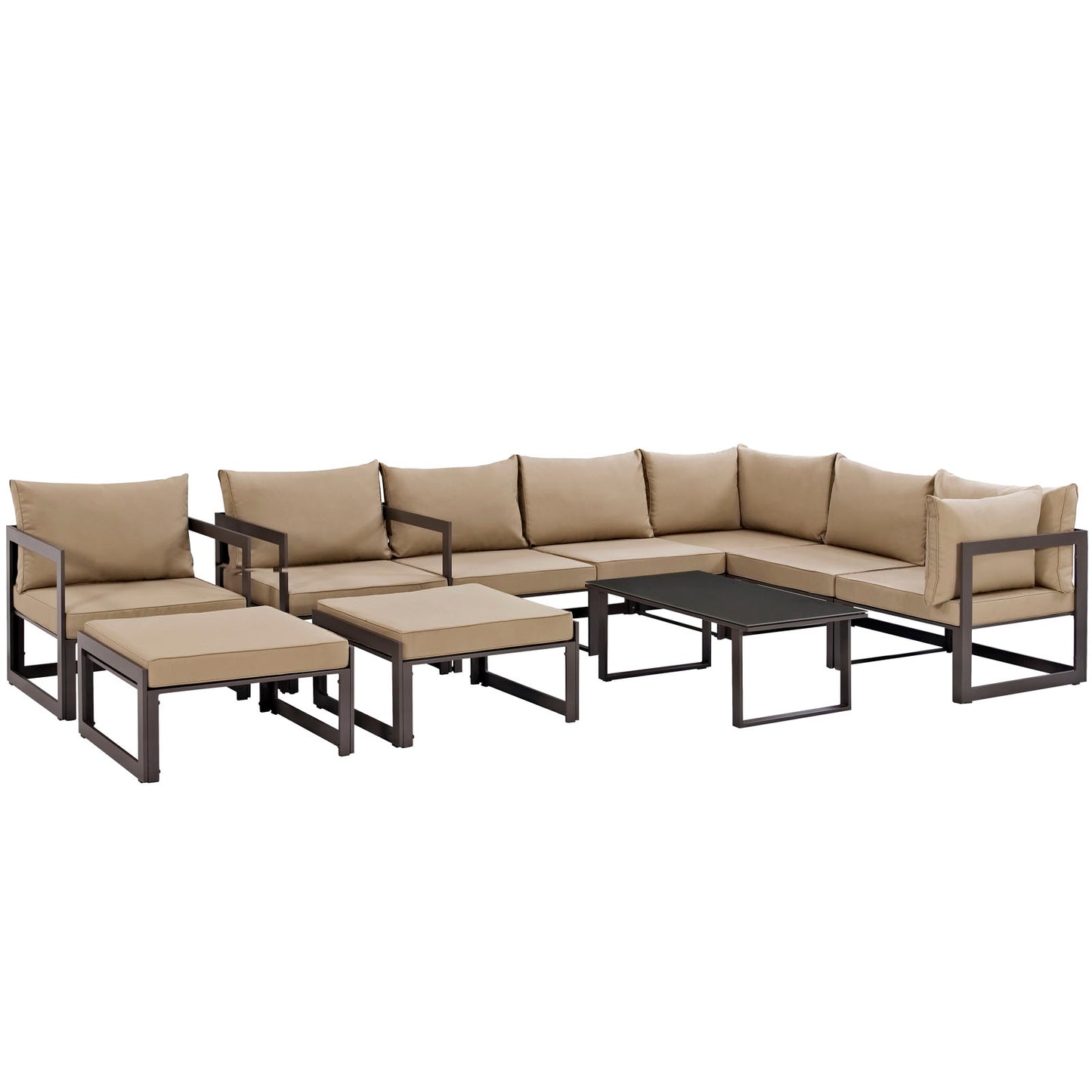Modway Fortuna 10 Piece Outdoor Patio Sectional Sofa Set | Outdoor Sofas, Loveseats & Sectionals | Modishstore-34