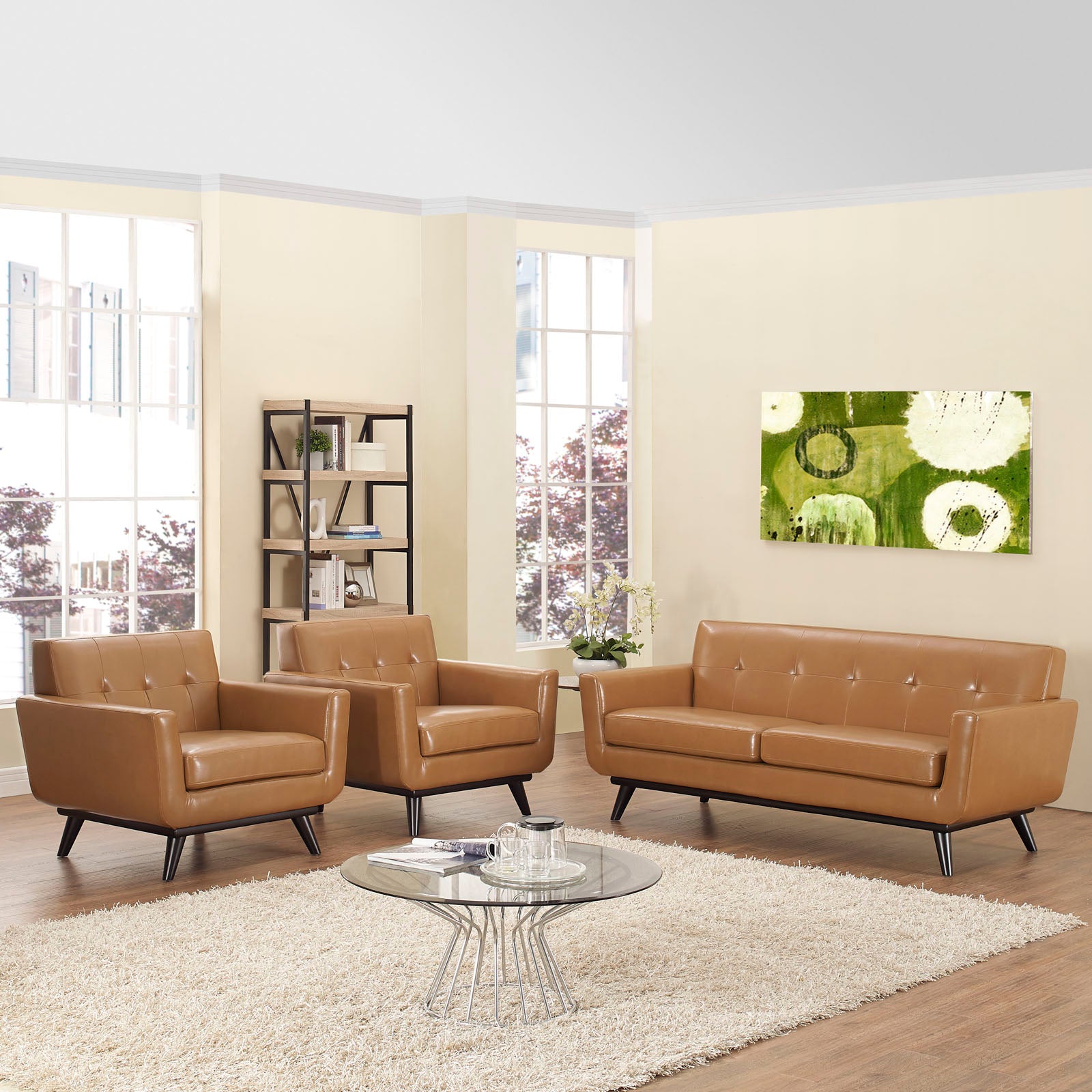 Engage 3 Piece Leather Living Room Set By Modway - EEI-1762 | Sofa Set | Modishstore - 1
