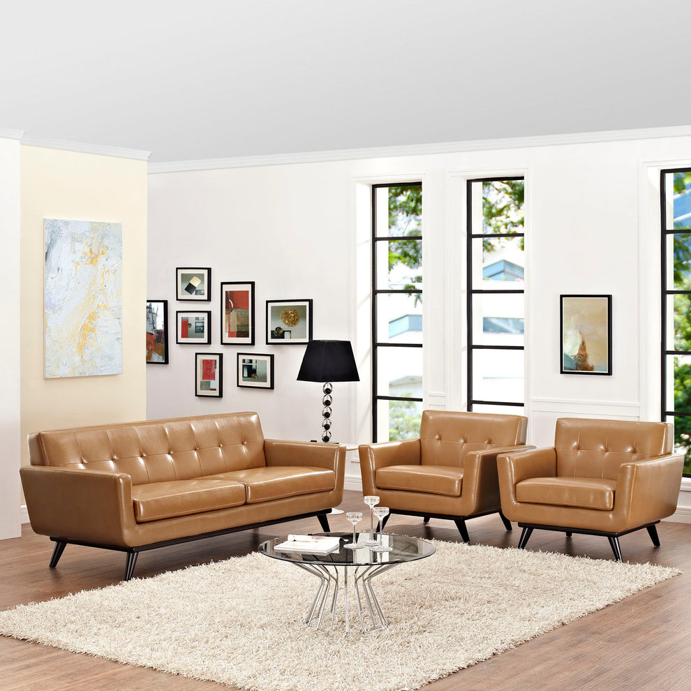 Modway Engage 3 Piece Leather Living Room Set - EEI-1763 | Sofa Set | Modishstore - 1