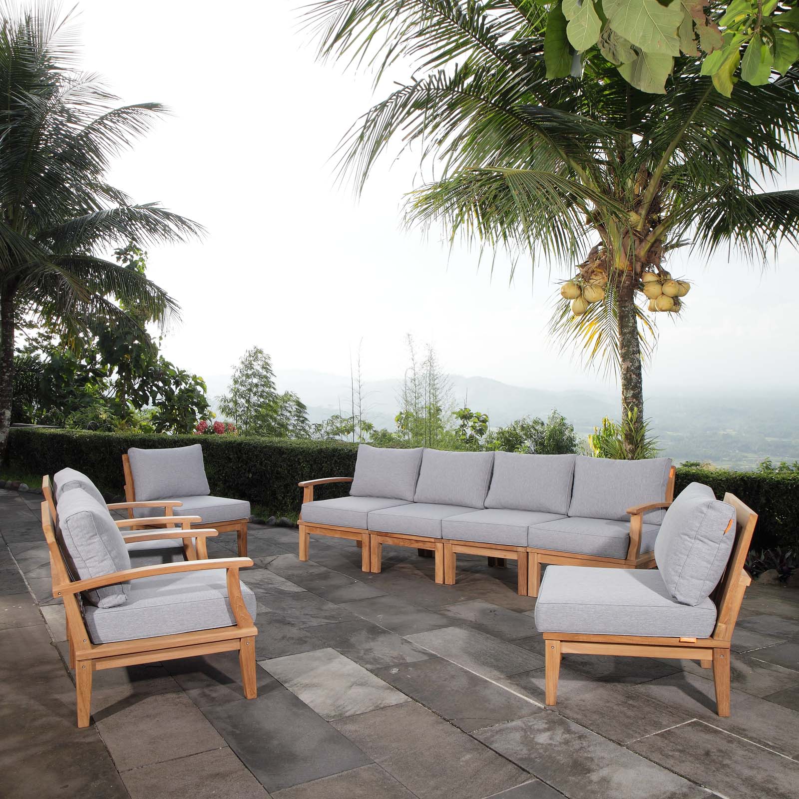 Modway Marina 8 Piece Outdoor Patio Teak Sofa Set | Outdoor Sofas, Loveseats & Sectionals | Modishstore-9