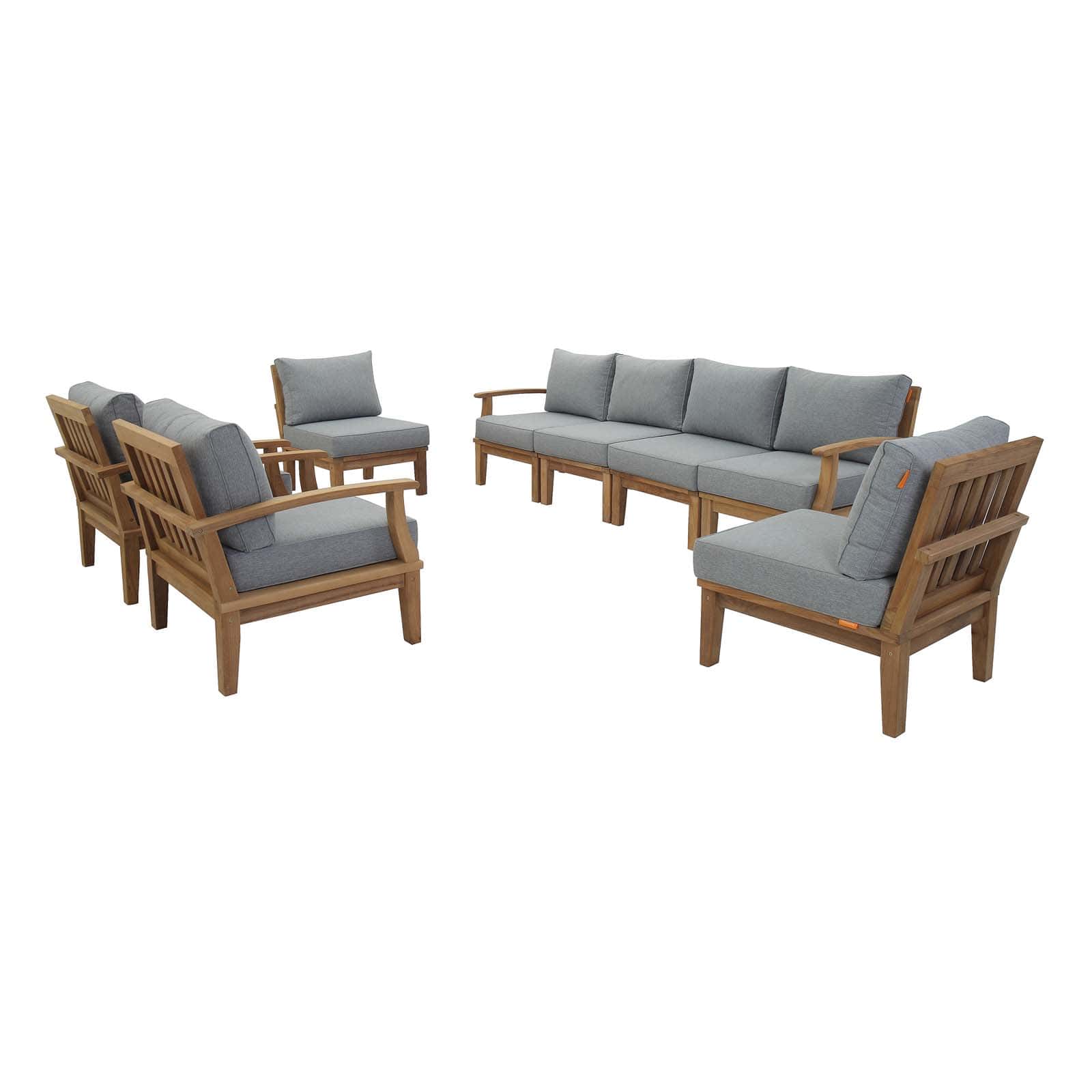 Modway Marina 8 Piece Outdoor Patio Teak Sofa Set | Outdoor Sofas, Loveseats & Sectionals | Modishstore-10