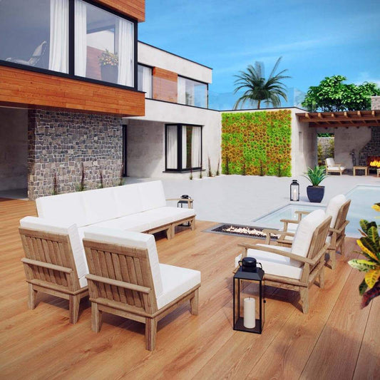 Modway Marina 8 Piece Outdoor Patio Teak Sofa Set | Outdoor Sofas, Loveseats & Sectionals | Modishstore