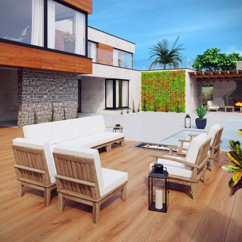 Modway Marina 8 Piece Outdoor Patio Teak Sofa Set - EEI-1817 | Outdoor Sofas, Loveseats & Sectionals | Modishstore - 1