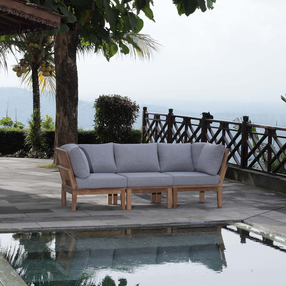 Modway EEI-1820 Marina 3 Piece Outdoor Patio Teak Sofa Set - Natural White - EEI-1820 | Outdoor Sofas, Loveseats & Sectionals | Modishstore - 6