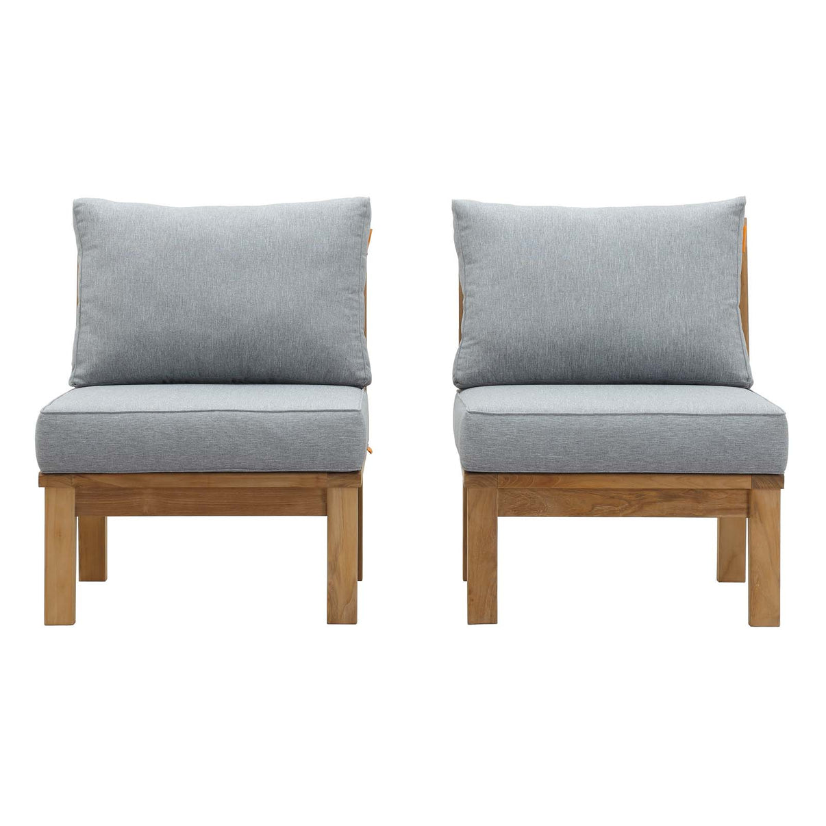 Modway EEI-1821-NAT-WHI-SET Marina Premium Grade A Teak Wood Outdoor Patio, Two Armless Chairs, Natural White