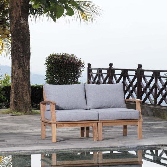 Modway EEI-1822 Marina 2 Piece Outdoor Patio Teak Sofa Set - Natural White | Outdoor Sofas, Loveseats & Sectionals | Modishstore