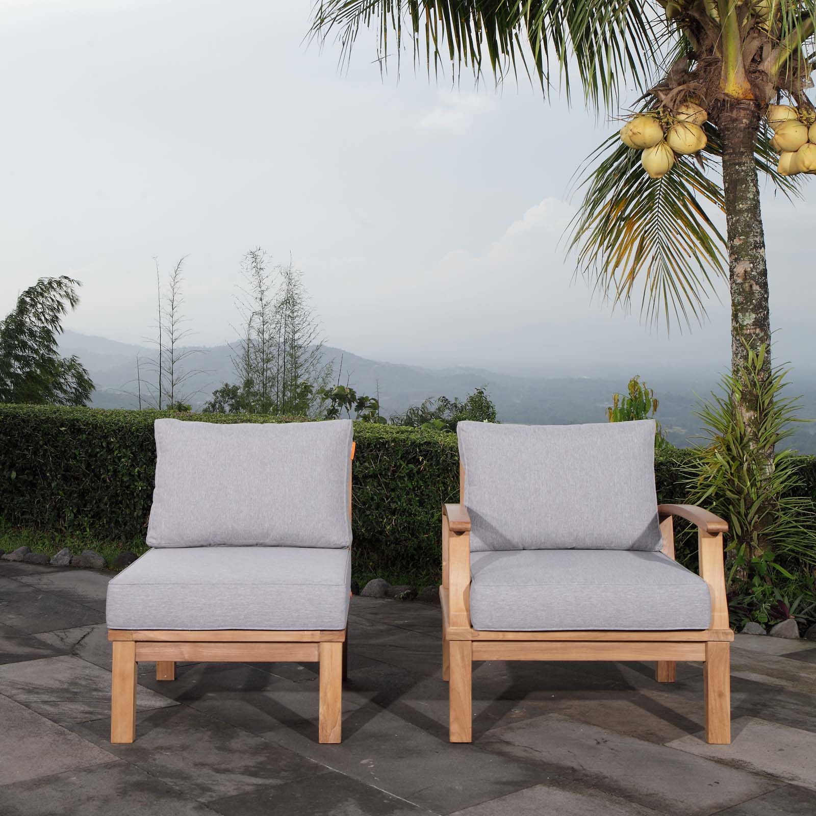Modway EEI-1823 Marina 2 Piece Outdoor Patio Teak Sofa Set - Natural White | Outdoor Sofas, Loveseats & Sectionals | Modishstore