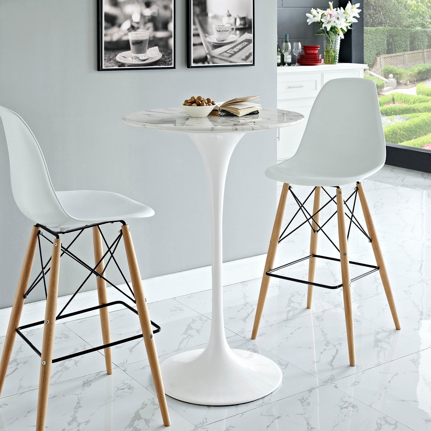 Modway Lippa 28" Artificial Marble Bar Table in White | Bar Table | Modishstore