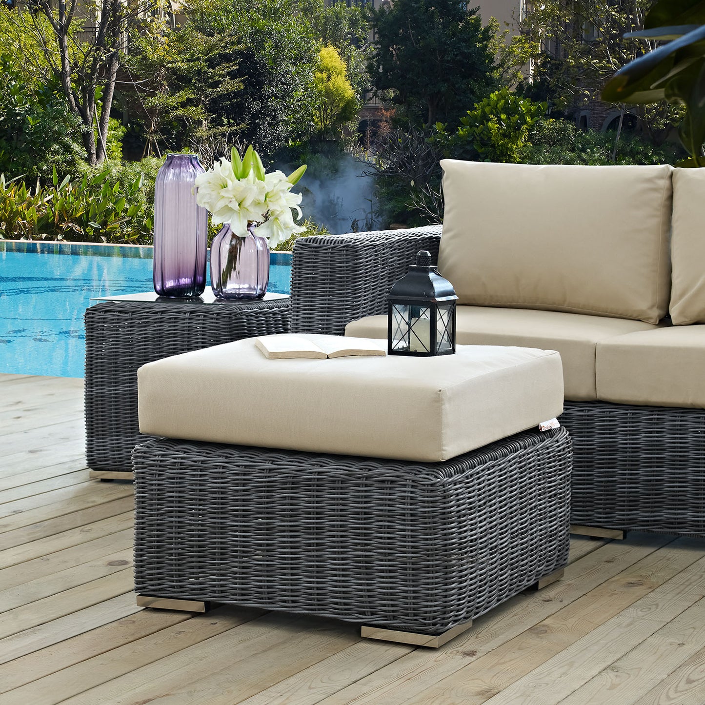 Summon Outdoor Patio Sunbrella Ottoman By Modway - EEI-1869 | Outdoor Ottomans | Modishstore - 1