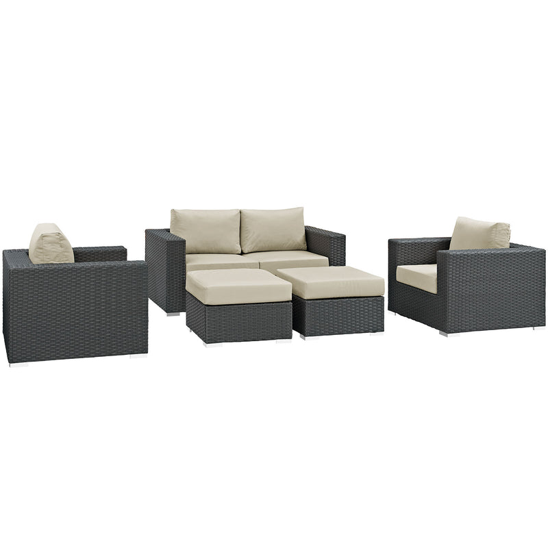 Modway Sojourn 5 Piece Outdoor Patio Sunbrella Sectional Set - EEI-1879 - EEI-1879 | Outdoor Sofas, Loveseats & Sectionals | Modishstore - 3