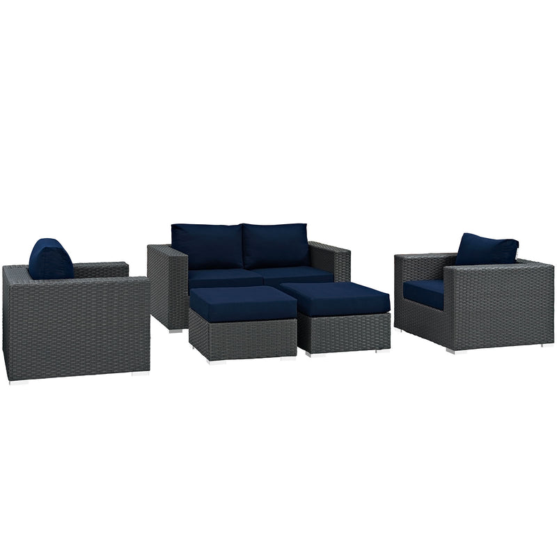 Modway Sojourn 5 Piece Outdoor Patio Sunbrella Sectional Set - EEI-1879 - EEI-1879 | Outdoor Sofas, Loveseats & Sectionals | Modishstore - 2