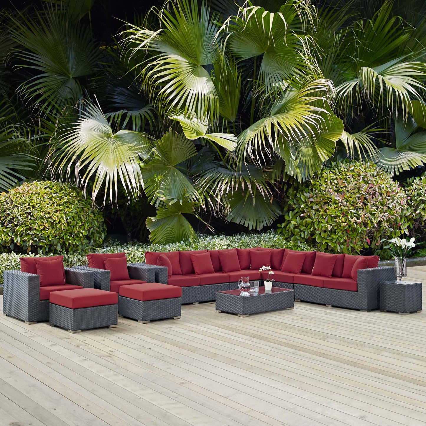 Sojourn 11 Piece Outdoor Patio Sunbrella® Sectional Set By Modway - EEI-1885 | Outdoor Sofas, Loveseats & Sectionals | Modishstore - 1
