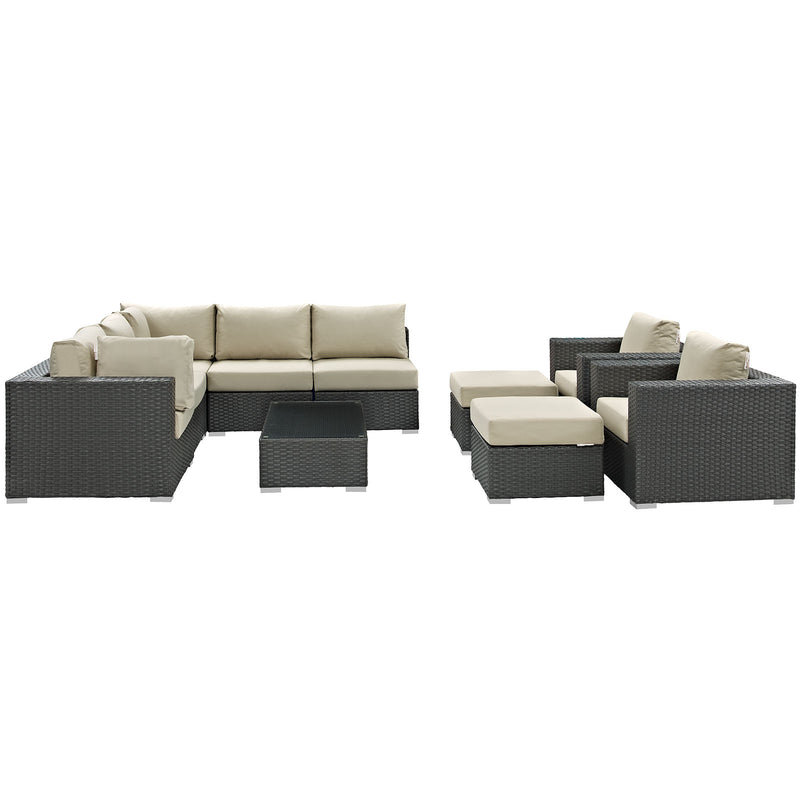 Modway Sojourn 10 Piece Outdoor Patio Sectional Set - EEI-1888 | Outdoor Sofas, Loveseats & Sectionals | Modishstore - 5