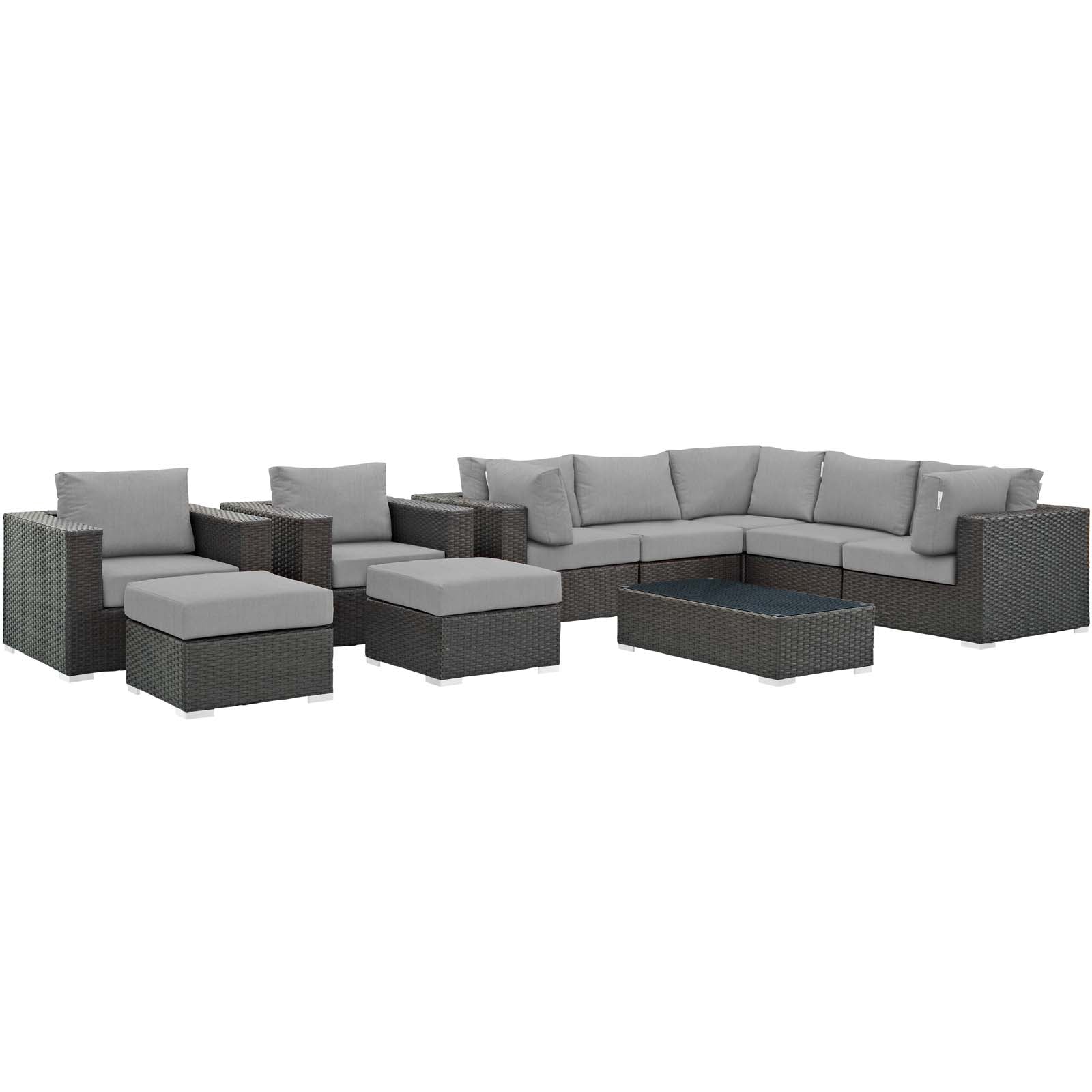 Modway Sojourn 10 Piece Outdoor Patio Sectional Set | Outdoor Sofas, Loveseats & Sectionals | Modishstore-49