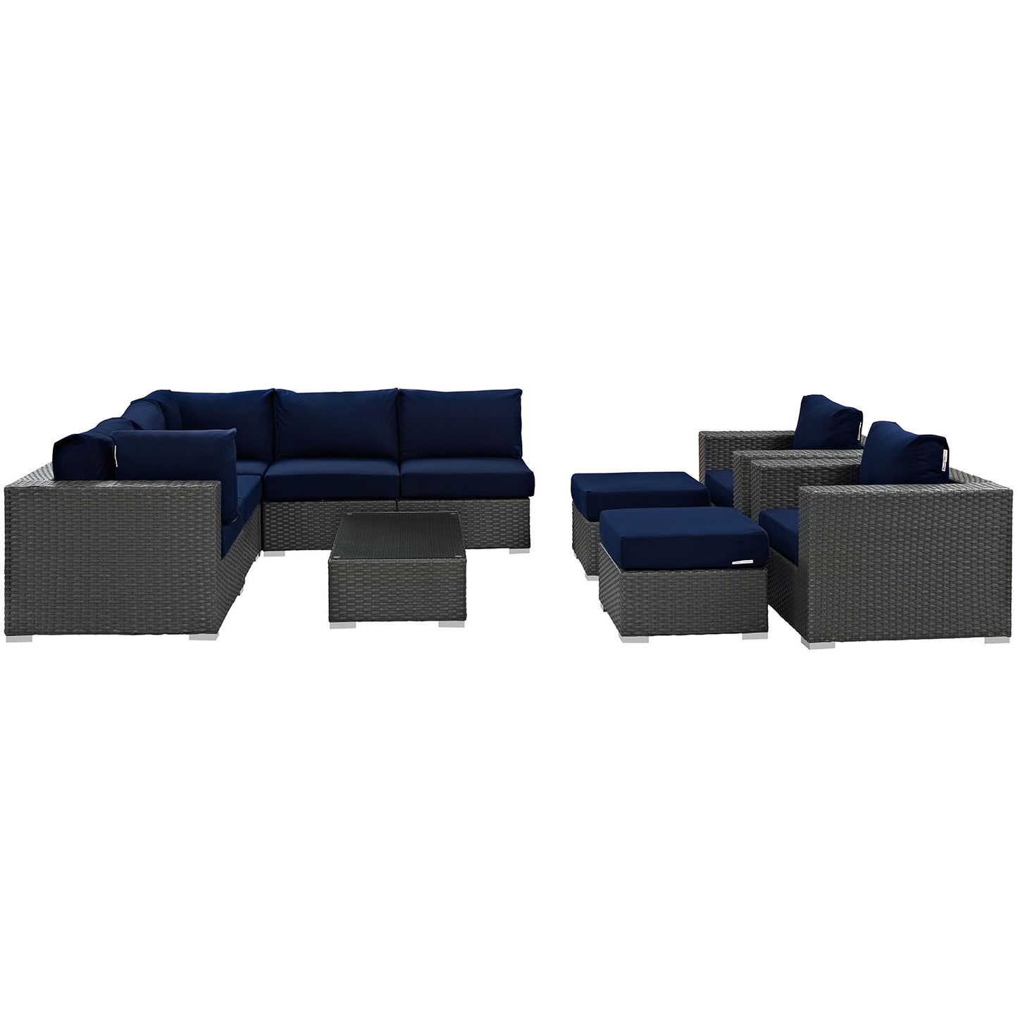 Modway Sojourn 10 Piece Outdoor Patio Sectional Set | Outdoor Sofas, Loveseats & Sectionals | Modishstore-12