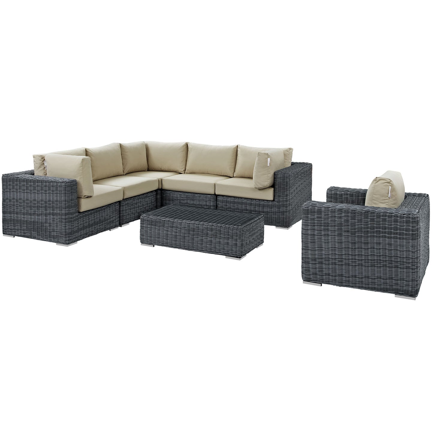 Summon 7 Piece Outdoor Patio Sunbrella® Sectional Set By Modway - EEI-1892 | Outdoor Sofas, Loveseats & Sectionals | Modishstore - 2