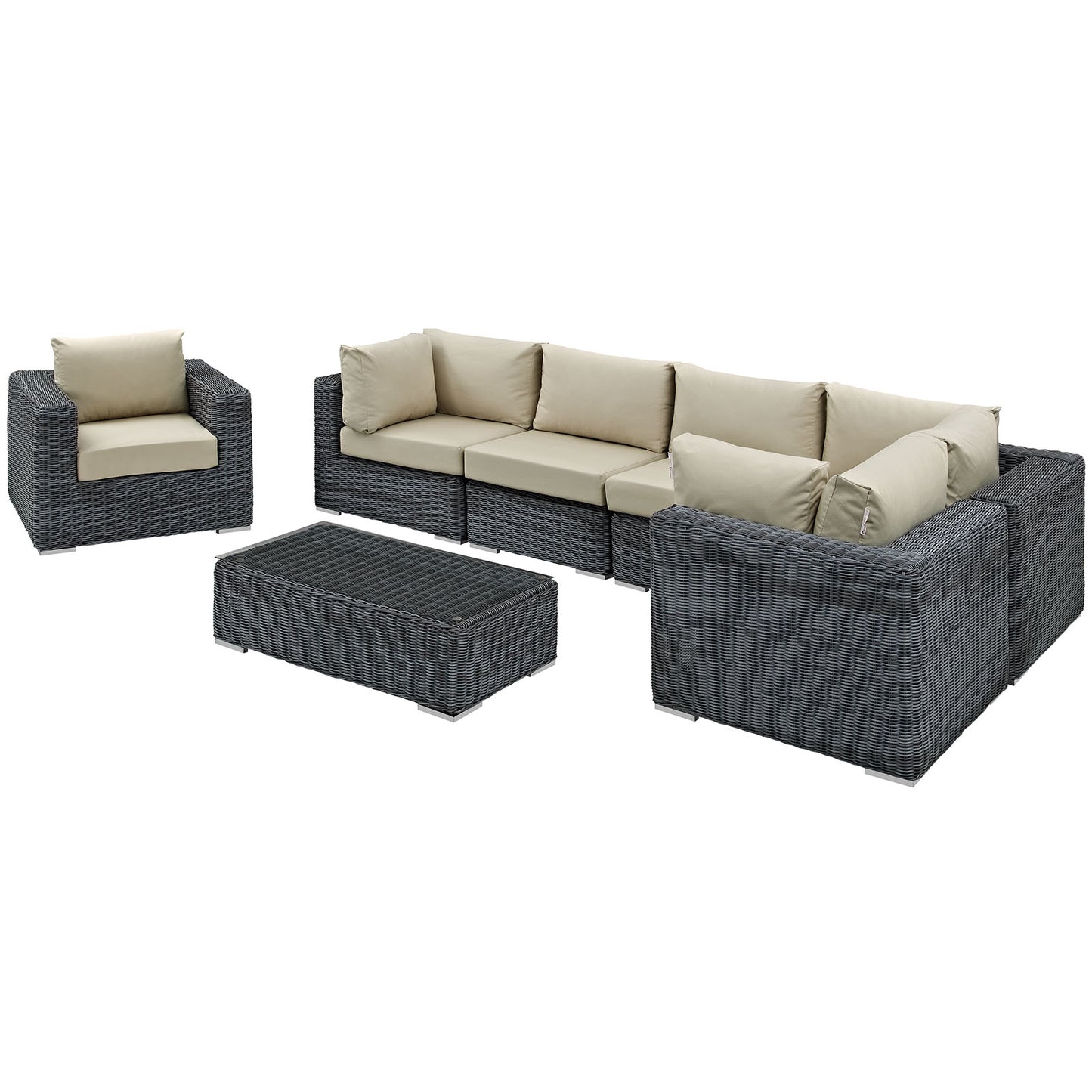 Summon 7 Piece Outdoor Patio Sunbrella® Sectional Set By Modway - EEI-1892 | Outdoor Sofas, Loveseats & Sectionals | Modishstore - 3