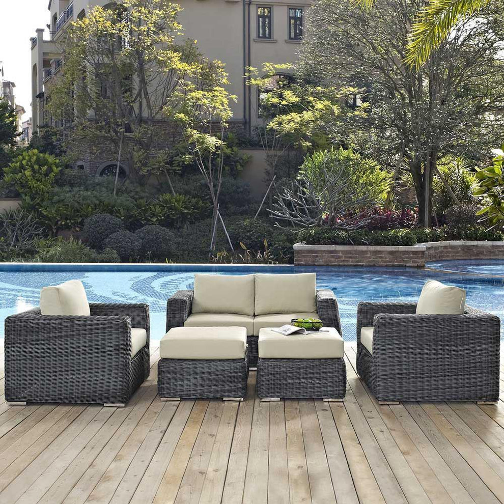 Modway Summon 5 Piece Outdoor Patio Sunbrella Sectional Set - EEI-1893 | Outdoor Sofas, Loveseats & Sectionals | Modishstore - 1