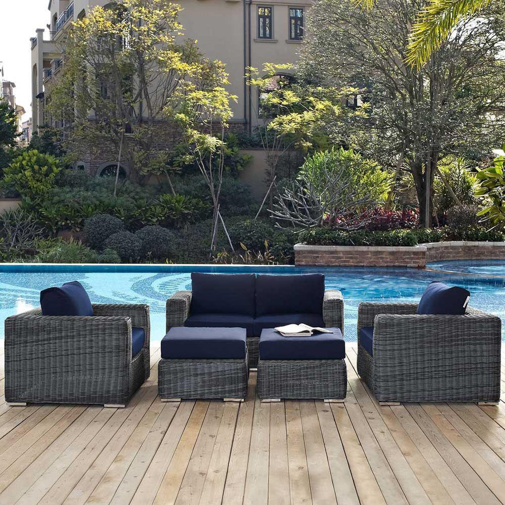 Modway Summon 5 Piece Outdoor Patio Sunbrella Sectional Set - EEI-1893 | Outdoor Sofas, Loveseats & Sectionals | Modishstore - 14