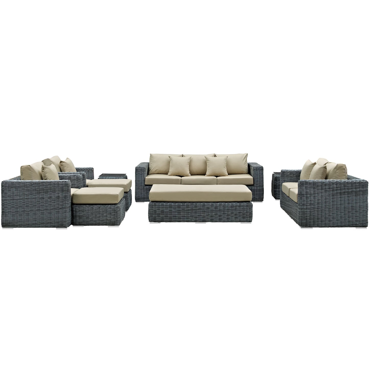 Summon 9 Piece Outdoor Patio Sunbrella® Sectional Set By Modway - EEI-1895 | Outdoor Sofas, Loveseats & Sectionals | Modishstore - 4