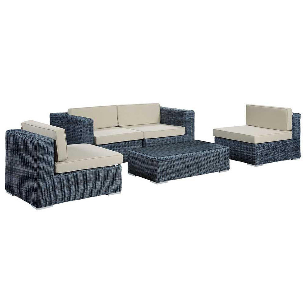 Modway Summon 5 Piece Sunbrella Outdoor Patio Sectional Set - EEI-1896 | Outdoor Sofas, Loveseats & Sectionals | Modishstore - 2