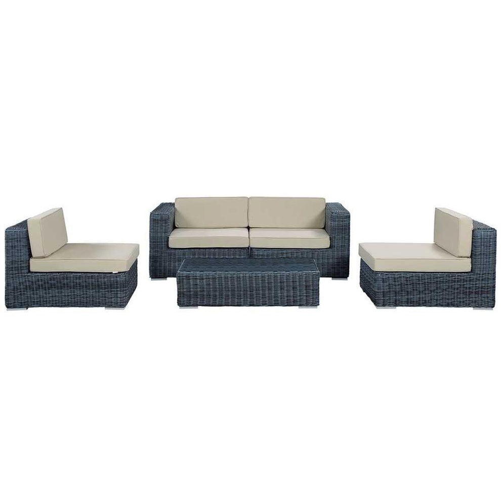 Modway Summon 5 Piece Sunbrella Outdoor Patio Sectional Set - EEI-1896 | Outdoor Sofas, Loveseats & Sectionals | Modishstore - 3