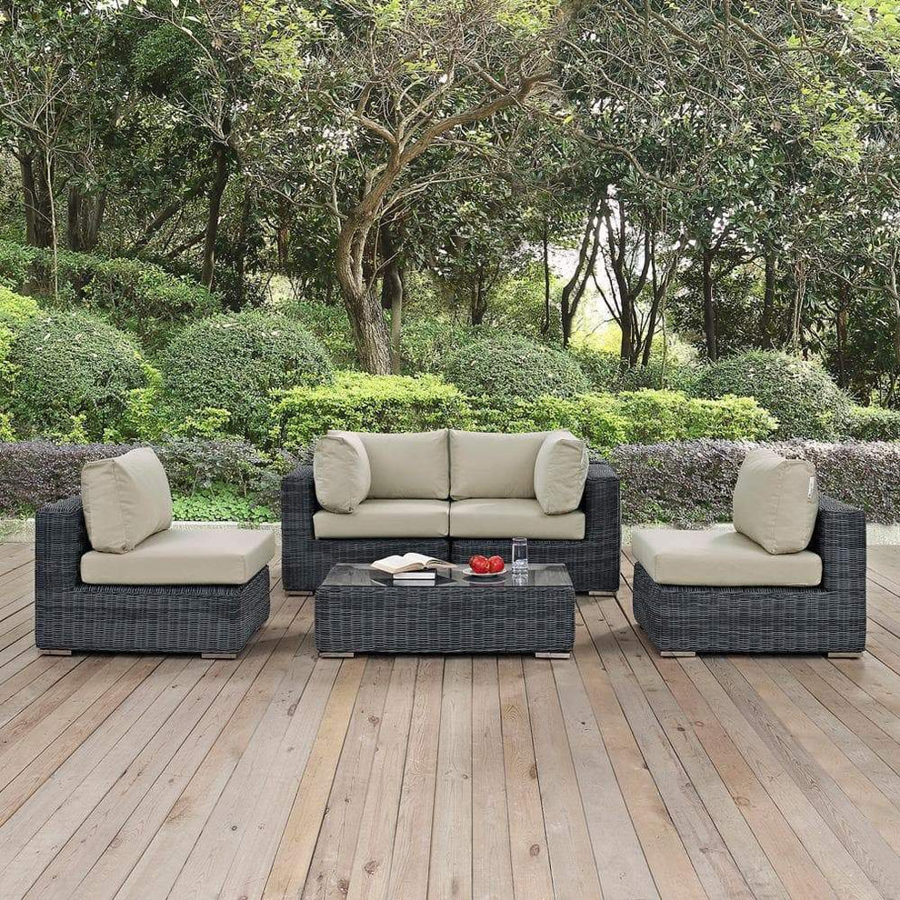 Modway Summon 5 Piece Sunbrella Outdoor Patio Sectional Set - EEI-1896 | Outdoor Sofas, Loveseats & Sectionals | Modishstore - 1