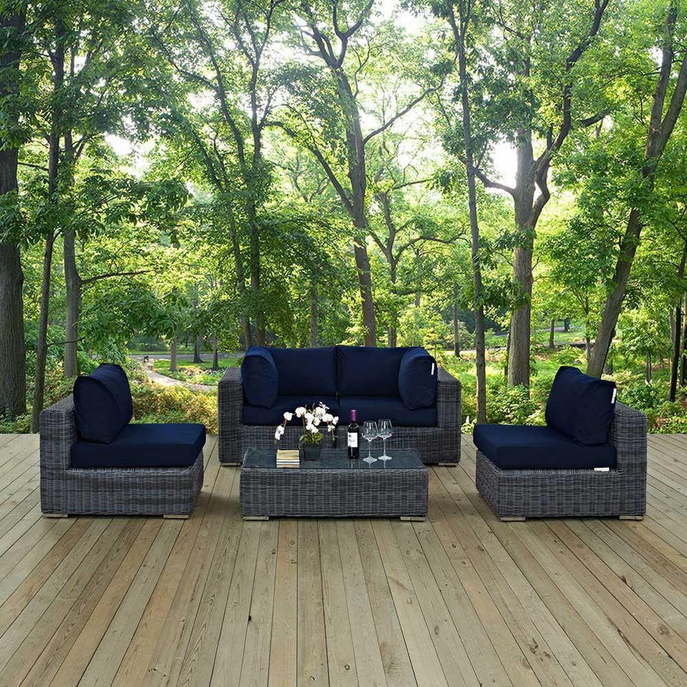 Modway Summon 5 Piece Sunbrella Outdoor Patio Sectional Set - EEI-1896 | Outdoor Sofas, Loveseats & Sectionals | Modishstore - 7