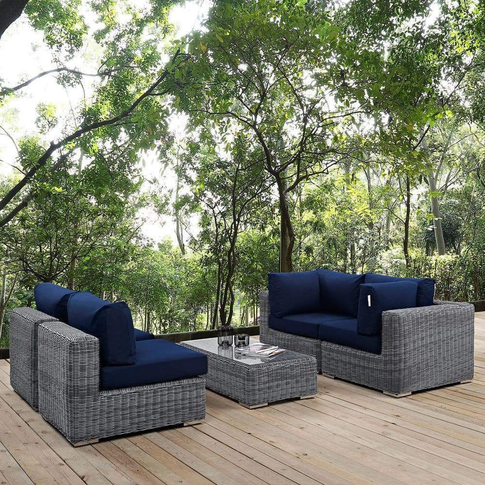 Modway Summon 5 Piece Sunbrella Outdoor Patio Sectional Set - EEI-1896 | Outdoor Sofas, Loveseats & Sectionals | Modishstore - 8