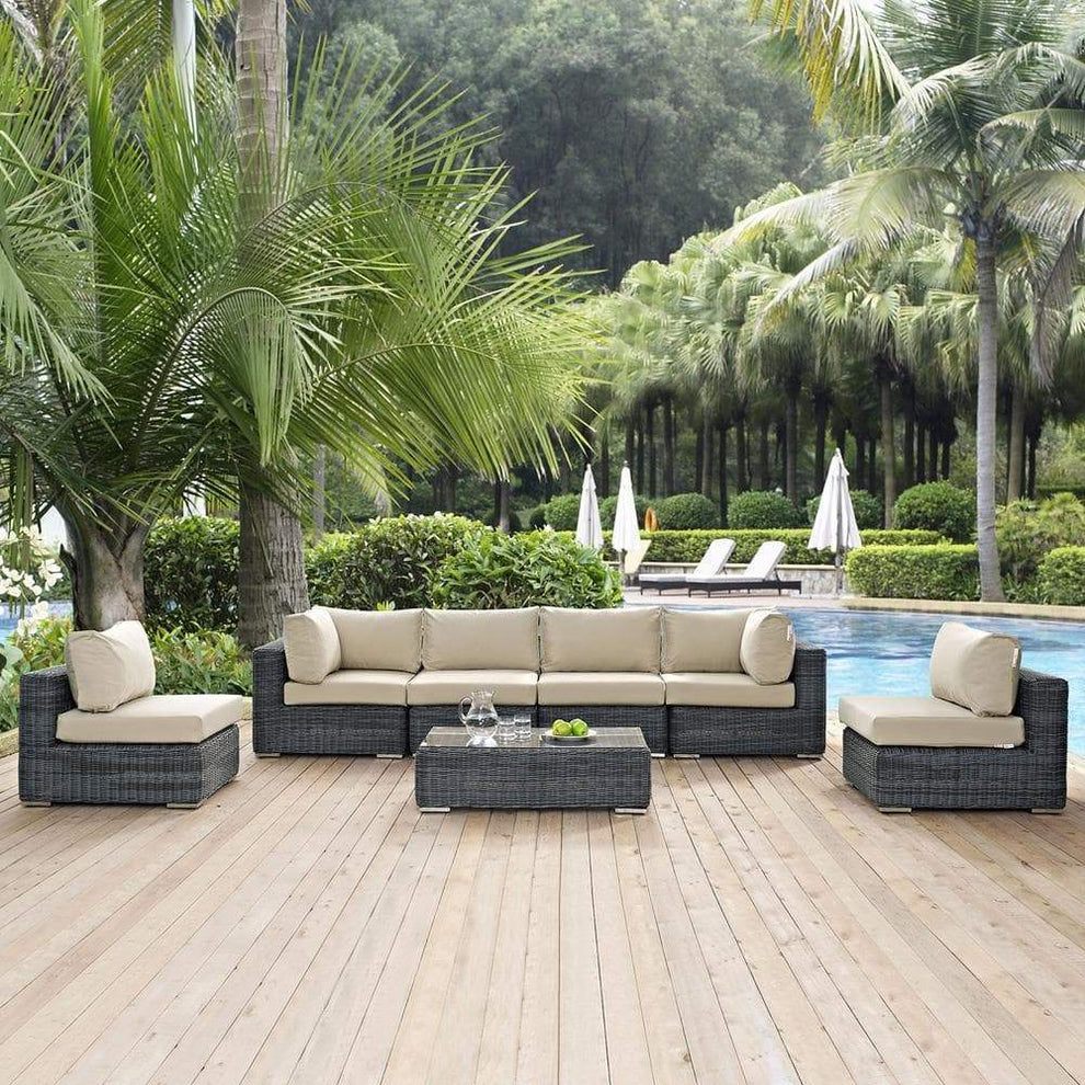 Modway Summon 7 Piece Outdoor Patio Sunbrella Sectional Set - EEI-1897 | Outdoor Sofas, Loveseats & Sectionals | Modishstore - 1
