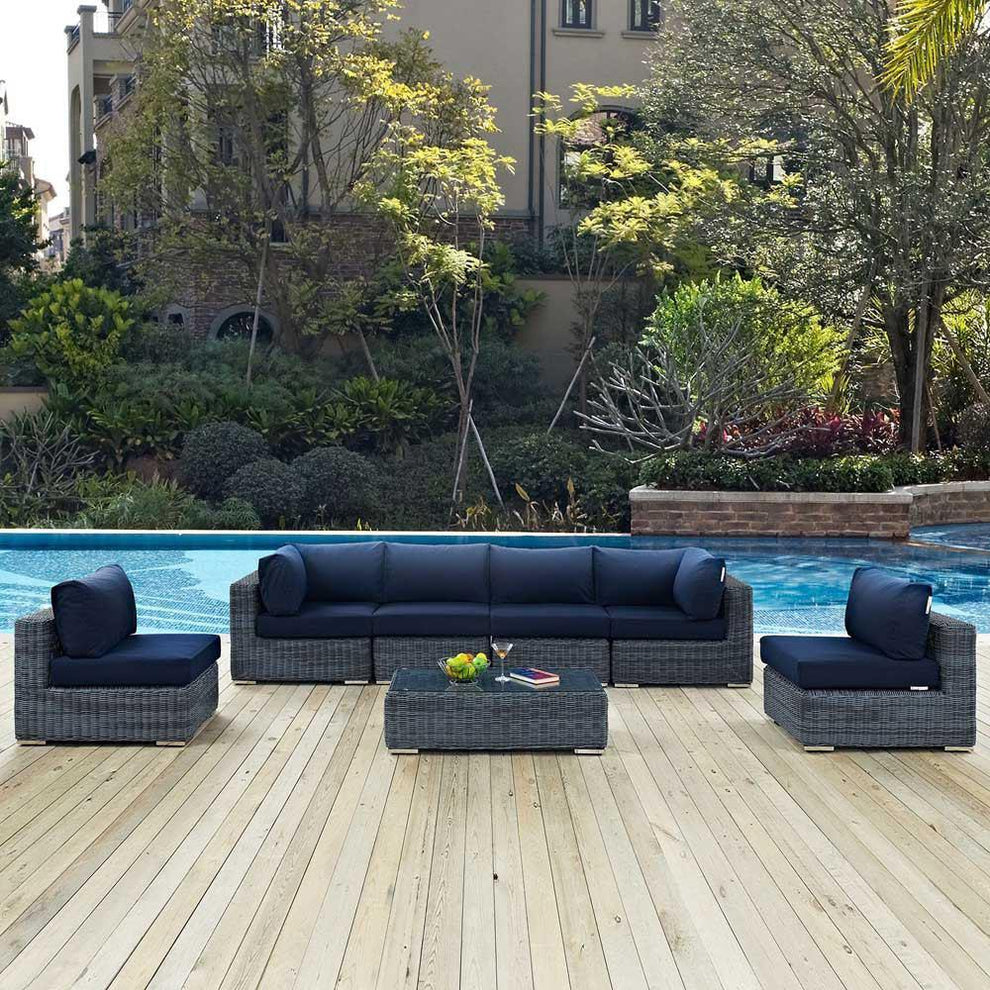Modway Summon 7 Piece Outdoor Patio Sunbrella Sectional Set - EEI-1897 | Outdoor Sofas, Loveseats & Sectionals | Modishstore - 7