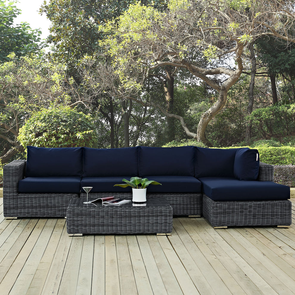 Summon 5 Piece Outdoor Patio Sunbrella® Sectional Set By Modway - EEI-1900 | Outdoor Sofas, Loveseats & Sectionals | Modishstore - 1
