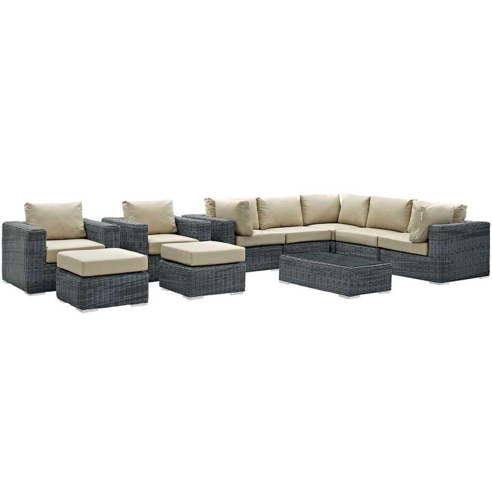 Modway Summon 10 Piece Outdoor Patio Sectional Set | Outdoor Sofas, Loveseats & Sectionals | Modishstore-7