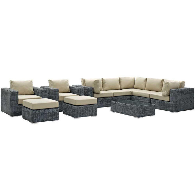 Modway Summon 10 Piece Outdoor Patio Sectional Set - EEI-1902 | Outdoor Sofas, Loveseats & Sectionals | Modishstore - 7