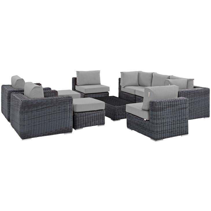 Modway Summon 10 Piece Outdoor Patio Sectional Set - EEI-1902 | Outdoor Sofas, Loveseats & Sectionals | Modishstore - 21