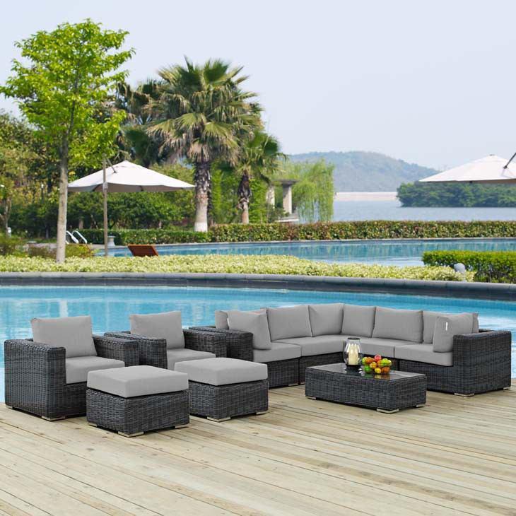 Modway Summon 10 Piece Outdoor Patio Sectional Set - EEI-1902 | Outdoor Sofas, Loveseats & Sectionals | Modishstore - 15