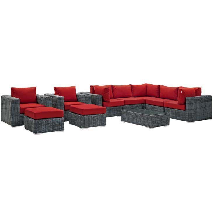 Modway Summon 10 Piece Outdoor Patio Sectional Set | Outdoor Sofas, Loveseats & Sectionals | Modishstore-39