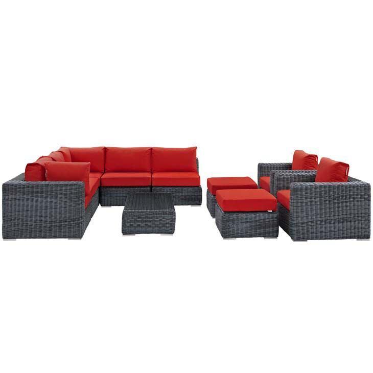 Modway Summon 10 Piece Outdoor Patio Sectional Set | Outdoor Sofas, Loveseats & Sectionals | Modishstore-37