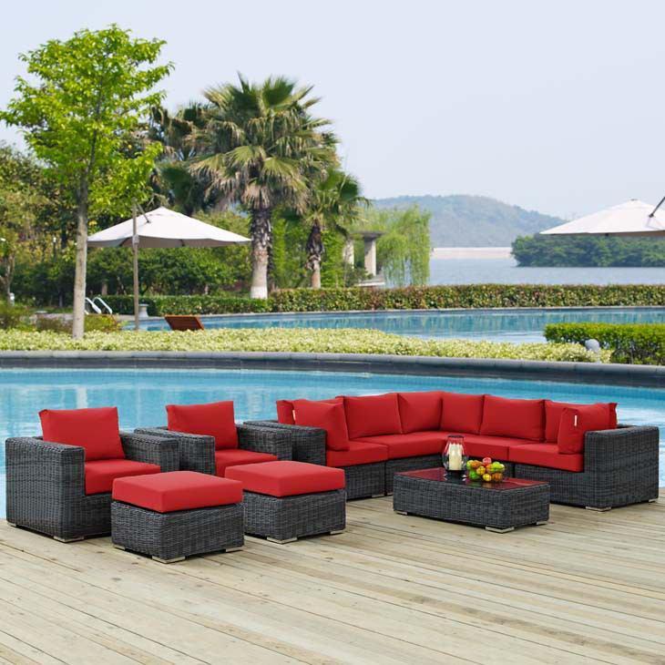 Modway Summon 10 Piece Outdoor Patio Sectional Set - EEI-1902 | Outdoor Sofas, Loveseats & Sectionals | Modishstore - 24