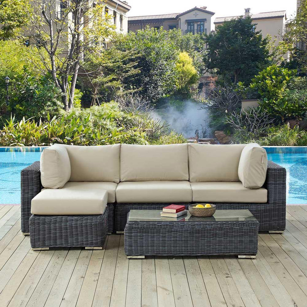 Modway Summon 5 Piece Outdoor Patio Sunbrella Sectional Set - EEI-1904 - EEI-1904 | Outdoor Sofas, Loveseats & Sectionals | Modishstore - 1