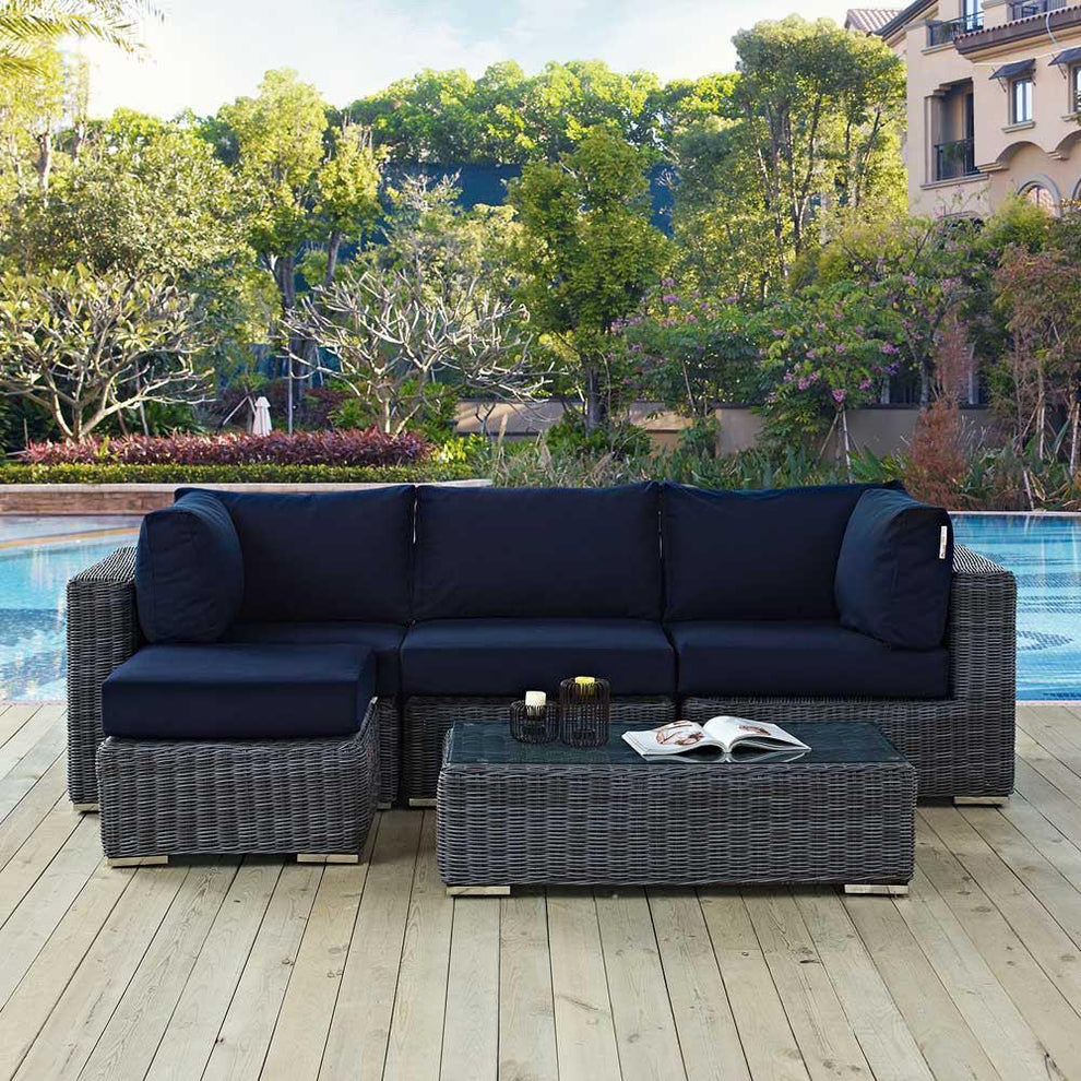Modway Summon 5 Piece Outdoor Patio Sunbrella Sectional Set - EEI-1904 - EEI-1904 | Outdoor Sofas, Loveseats & Sectionals | Modishstore - 7
