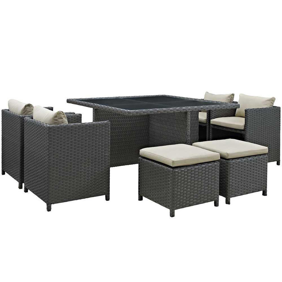 Modway Sojourn 9 Piece Outdoor Patio Glass Top Dining Set - EEI-1946 | Outdoor Dining Sets | Modishstore - 4