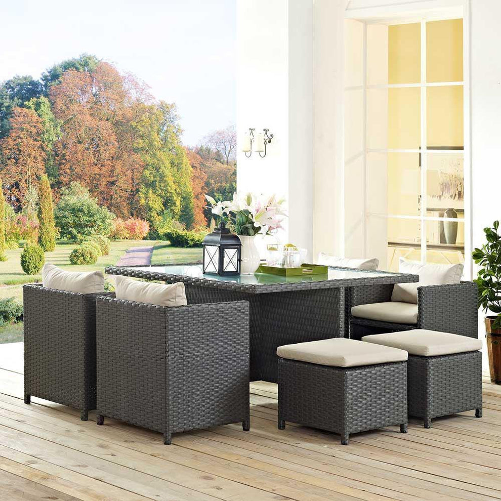 Modway Sojourn 9 Piece Outdoor Patio Glass Top Dining Set - EEI-1946 | Outdoor Dining Sets | Modishstore - 1