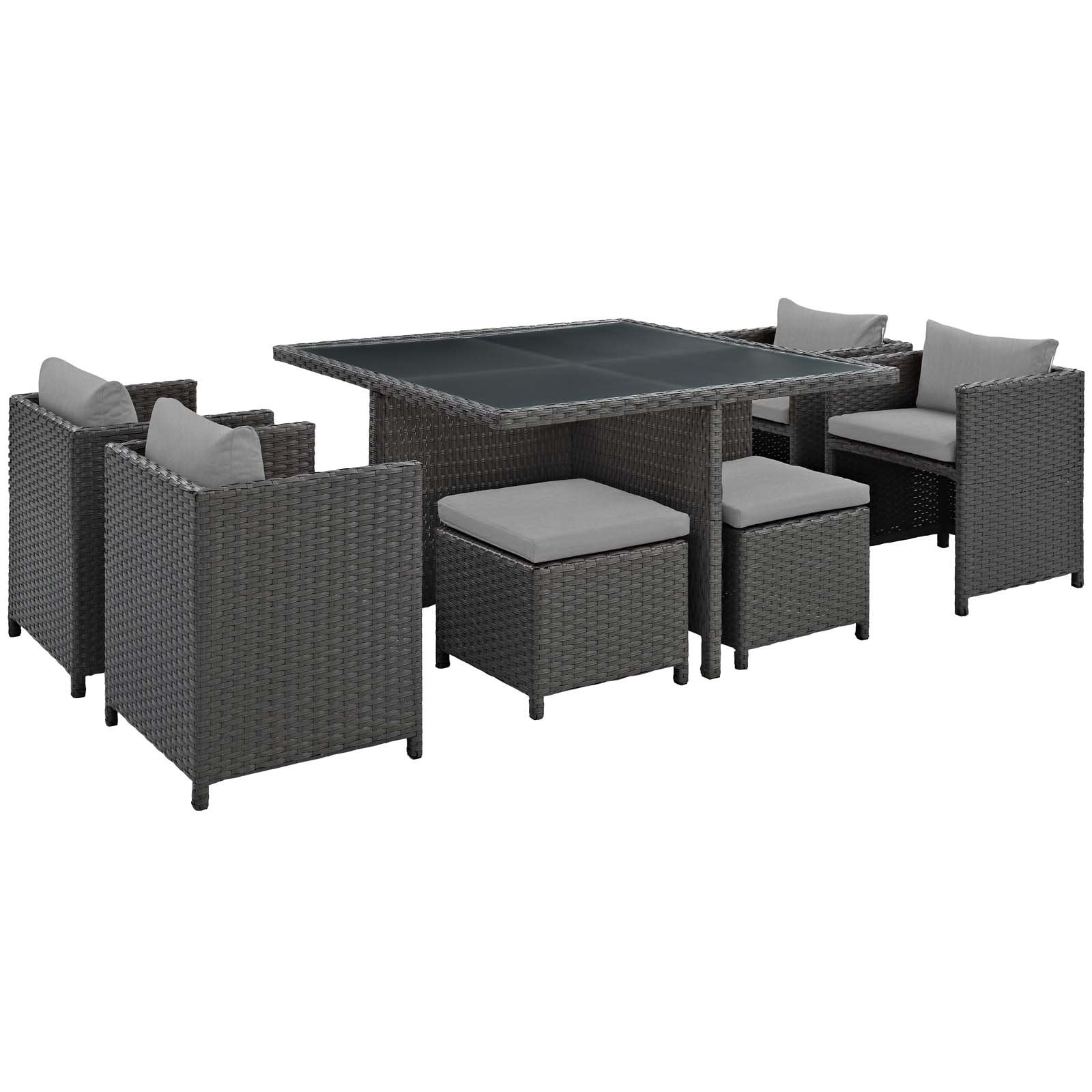 Modway Sojourn 9 Piece Outdoor Patio Glass Top Dining Set | Outdoor Dining Set | Modishstore-13